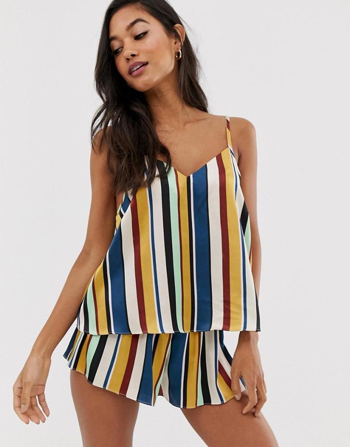 Asos Design Satin Multi Stripe Cami & Short Pyjama Set