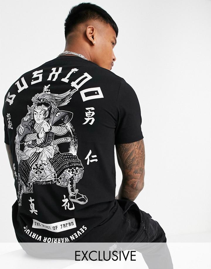 Bershka Samurai Back Print T-shirt In Black