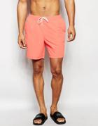 Asos Mid Length Swim Shorts In Coral - Coral