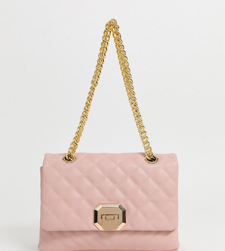 Aldo Menifee Light Pink Quilted Cross Body Bag With Double Gold Chunky Chain Strap - Pink