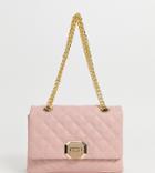 Aldo Menifee Light Pink Quilted Cross Body Bag With Double Gold Chunky Chain Strap - Pink