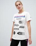 Adidas Originals Aa-42 Motorcross Wide All Over Logo T-shirt In White - White