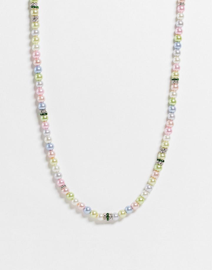 Asos Design Faux Pearl Necklace With Crystal Rondelle Detail In Multicolor