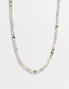 Asos Design Faux Pearl Necklace With Crystal Rondelle Detail In Multicolor