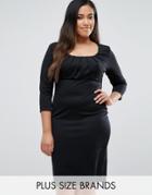 Goddiva Plus Pencil Dress With Pleated Neckline - Black