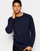 Selected Homme Cable Knit Sweater - Navy