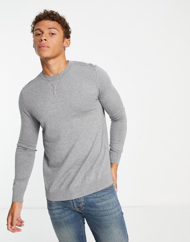 Selected Homme Knit Crew Neck Sweater In Gray Melange