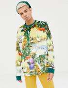 Asos Design Holidays Oversized Long Sleeve T-shirt With All Over Festive Print - Multi
