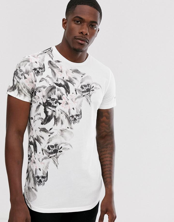 Religion T-shirt With Floral And Skull Print In White - White