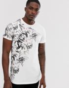 Religion T-shirt With Floral And Skull Print In White - White