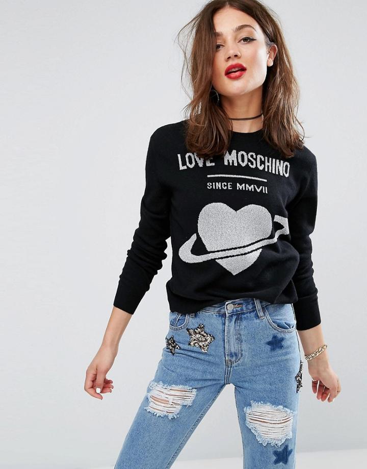 Love Moschino Neptune Cashmere Wool Mix Sweater - Black