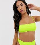 South Beach Exclusive Mix And Match Ribbed Bandeau Bikini Top In Neon Yellow - Yellow