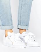 Puma Basket Heart Sneakers In Patent White - White