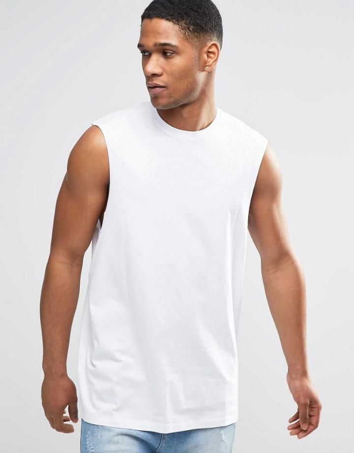 Asos Oversized Sleeveless T-shirt With Raw Edge Armhole In White - White