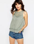 Asos Sleeveless Casual Lace Insert Top - Soft Khaki