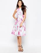 True Violet Floral Dress With Exaggerated Pep Hem - Pink