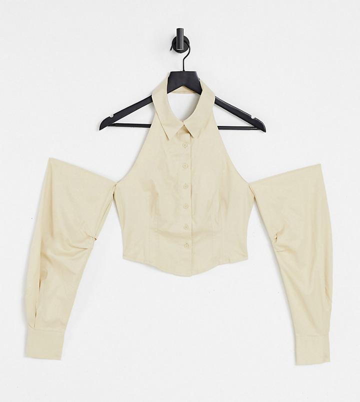 Collusion Fitted Shirt With Exposed Shoulders & Halter Neck-yellow