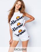 Ellesse Cut Off Tank Tank Top With Multi Logo - White
