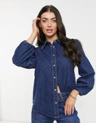 & Other Stories Organic Cotton Puff Sleeve Denim Shirt In Blue-blues