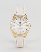 Tommy Hilfiger Lori Leather Watch In Pink 35mm - Pink