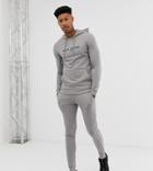 Asos Design Tall Tracksuit Muscle Hoodie/skinny Joggers With Ville Amour Text Print In Gray - Gray