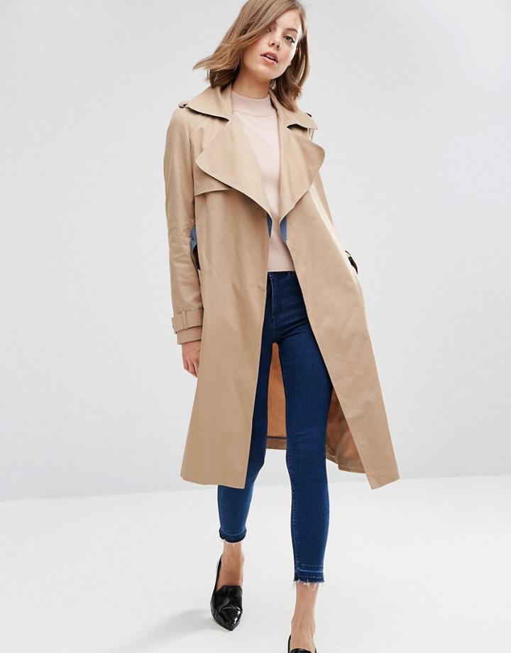 Asos Trench With Contrast Chambray Detail - Stone