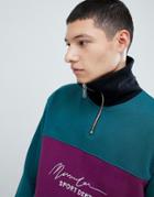 Mennace Oversized Retro Sweat With Chest Logo In Teal - Green