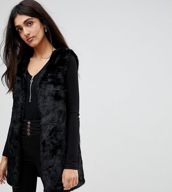 New Look Tall Faux Fur Longline Vest - Black