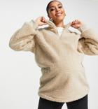 Pieces Maternity Zip Front Sherpa Jacket In Beige-neutral