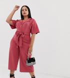 Boohoo Plus Belted Tailored Culotte Jumpsuit In Dark Rose - Pink