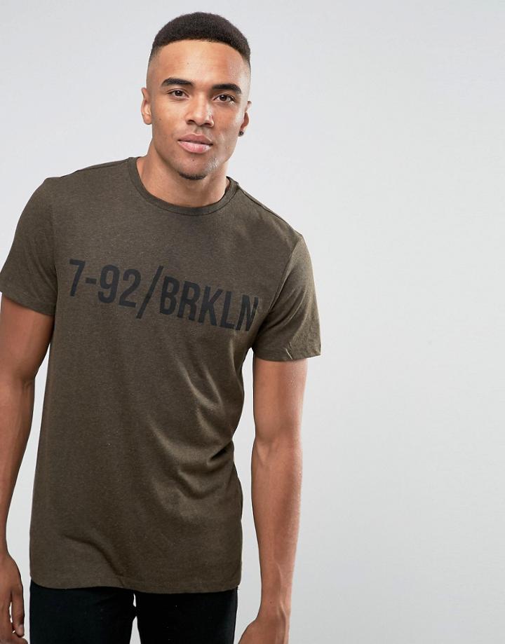 New Look T-shirt In Khaki With Brooklyn Print - Green