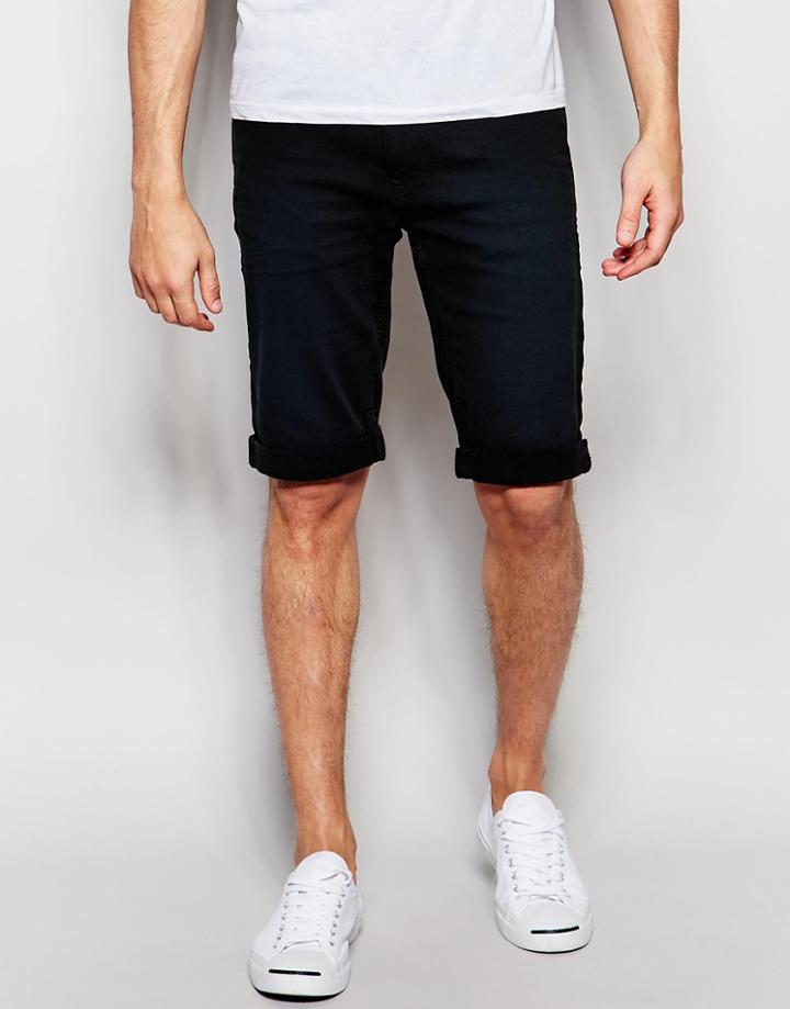 Blend Denim Shorts Slim Fit Stretch Bermuda Leg In Black - Black