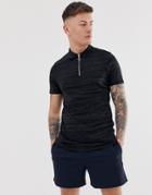 Asos Design Polo Shirt With Zip Neck In Interest Fabric - Black
