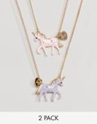Asos Pack Of 2 Unicorn Necklaces - Multi