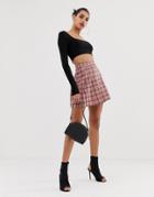 Boohoo Pleated Mini Skirt In Pink Check - Multi