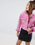 Asos Denim Jacket In Pink Wash - Pink