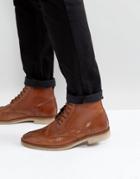Asos Lace Up Brogue Boots In Tan Leather With Natural Sole - Tan