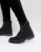 Selected Homme Trevor Leather Tall Lace Up Boots In Black - Black