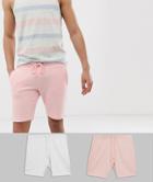 Asos Design Jersey Skinny Shorts 2 Pack Pink/white-multi