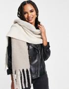 Asos Design Two Tone Fluffy Scarf With Tassels In Beige-neutral