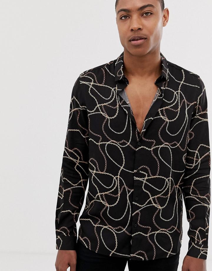 Burton Menswear Shirt With Chain Print In Black - Black