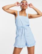 New Look Ruffle Romper In Blue Pattern-blues