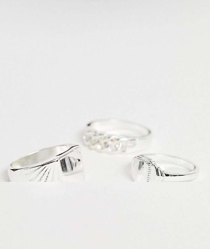 Asos Design Ring Pack In Shiny Silver Tone