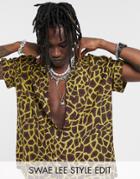 Asos Design Relaxed Fit Shirt In Giraffe Print-brown