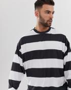 Asos Design Oversized Long Sleeve Stripe T-shirt-white