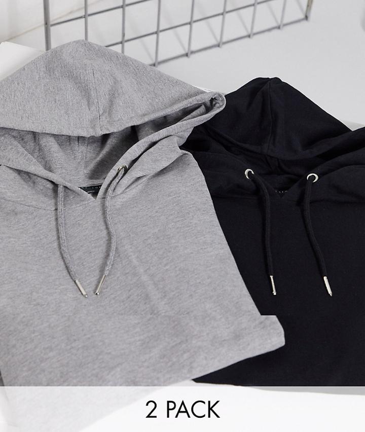 Asos Design Muscle Hoodie 2 Pack Black/heather Gray - Multi