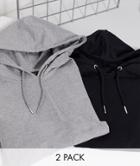 Asos Design Muscle Hoodie 2 Pack Black/heather Gray - Multi