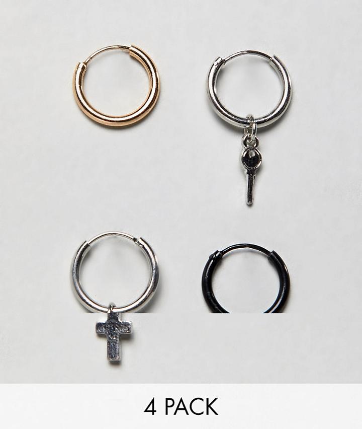 Bershka Hoop Earring 4-pack In Silver - Silver