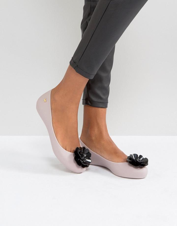 Zaxy By Melissa Flower Trim Ballerina - Beige