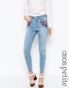 Asos Petite Ridley Skinny Ankle Grazer Jeans In Surf Wash With Embroidery - Mid Stone Wash